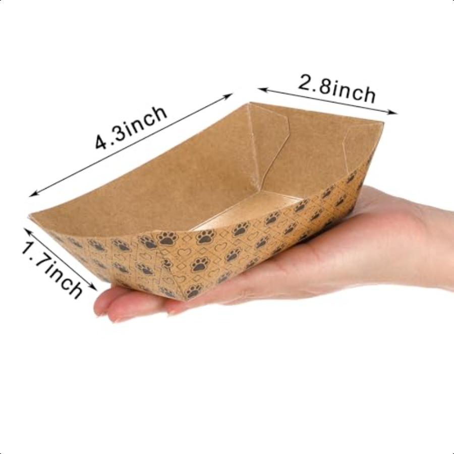 

100 шт. Миски для кормления домашних животных 2 фунта Бумажная дорожная миска для кошачьего корма Дизайн следов лап лодки Подносы для подачи корма для влажного и сухого корма Мал United States