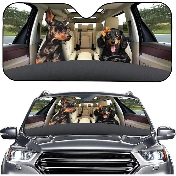 Talayituse Funny Family Dogs Print Windshield Sunshade for Car SUV Truck Foldable Uv Ray Reflector Front Window Sun Shade Visor Shield Cover