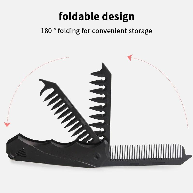 Professional 3 In 1 Pocket Folding Combs Wide Tooth Oil Head Comb Beard Combing Barber Hair Clipper Comb Salon Hair Styling Tool