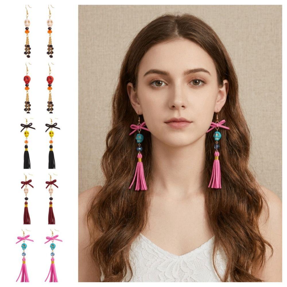 Tassel Halloween Earrings Rice Bead Ear Jewelry Accessories Fashion Skull Drop Earring Hipster