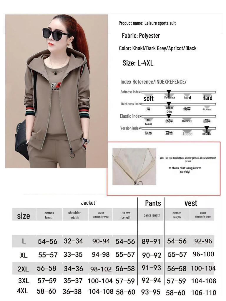 Set Sportiv de Damă din 3 Piese Stil Coreean Mărimi Mari Hanorac & Vestă (Toamna 2022)