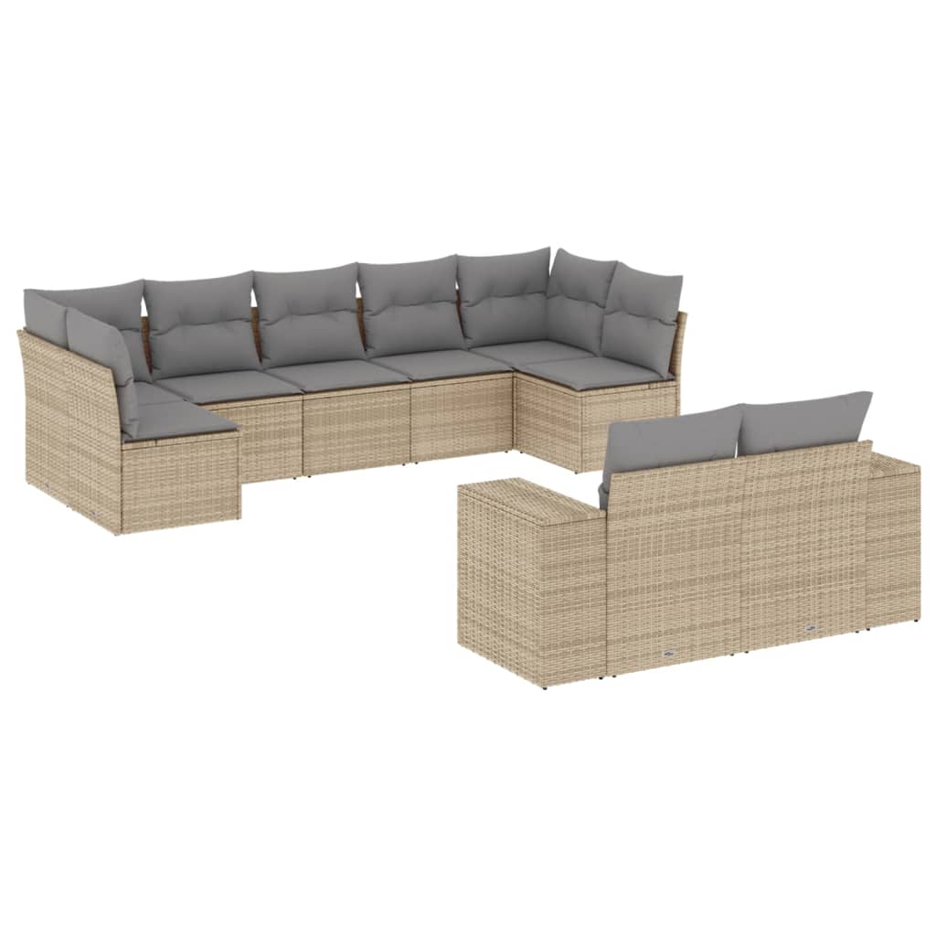 Vidaxl 9-Cz. Garden Furniture Set With Cushions, Beige, Poly Rattan