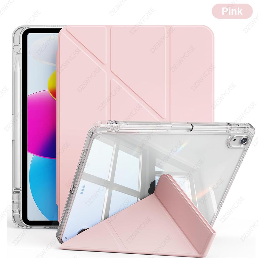 Smart Cover for iPad 10th 10.9 A16 11th Gen 11, Air 11 M2 3 air 10.9, Pro 11 M4, 5/6th 9.7 Y-Shaped Stand With Wake UP Pencil Holder Case iPad 10th 10.9 розовый