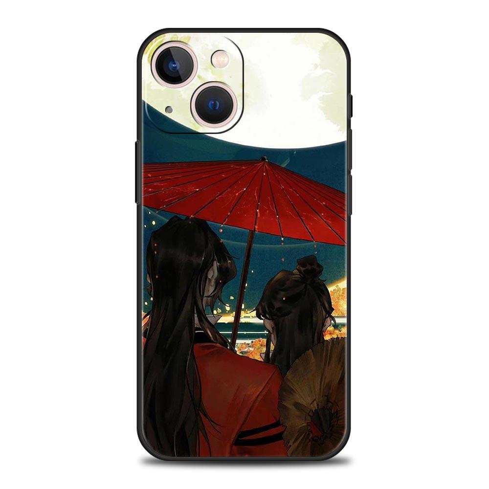 Luxury Phone Case For Apple iPhone 11 15 14 Pro MAX 12 13 7 8 Plus X XR XS MAX SE Silicone Black Cover Funda Tian Guan Ci Fu