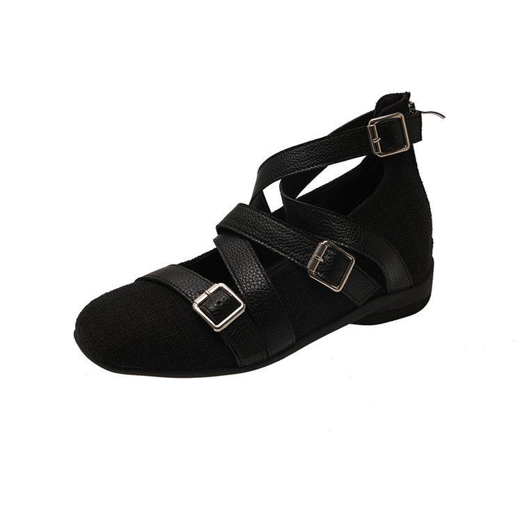 Amano Retro Cross Heightening Ballet Shoes Women's 2025 New Square Head Flats Sandals Mary Jane Single Shoes