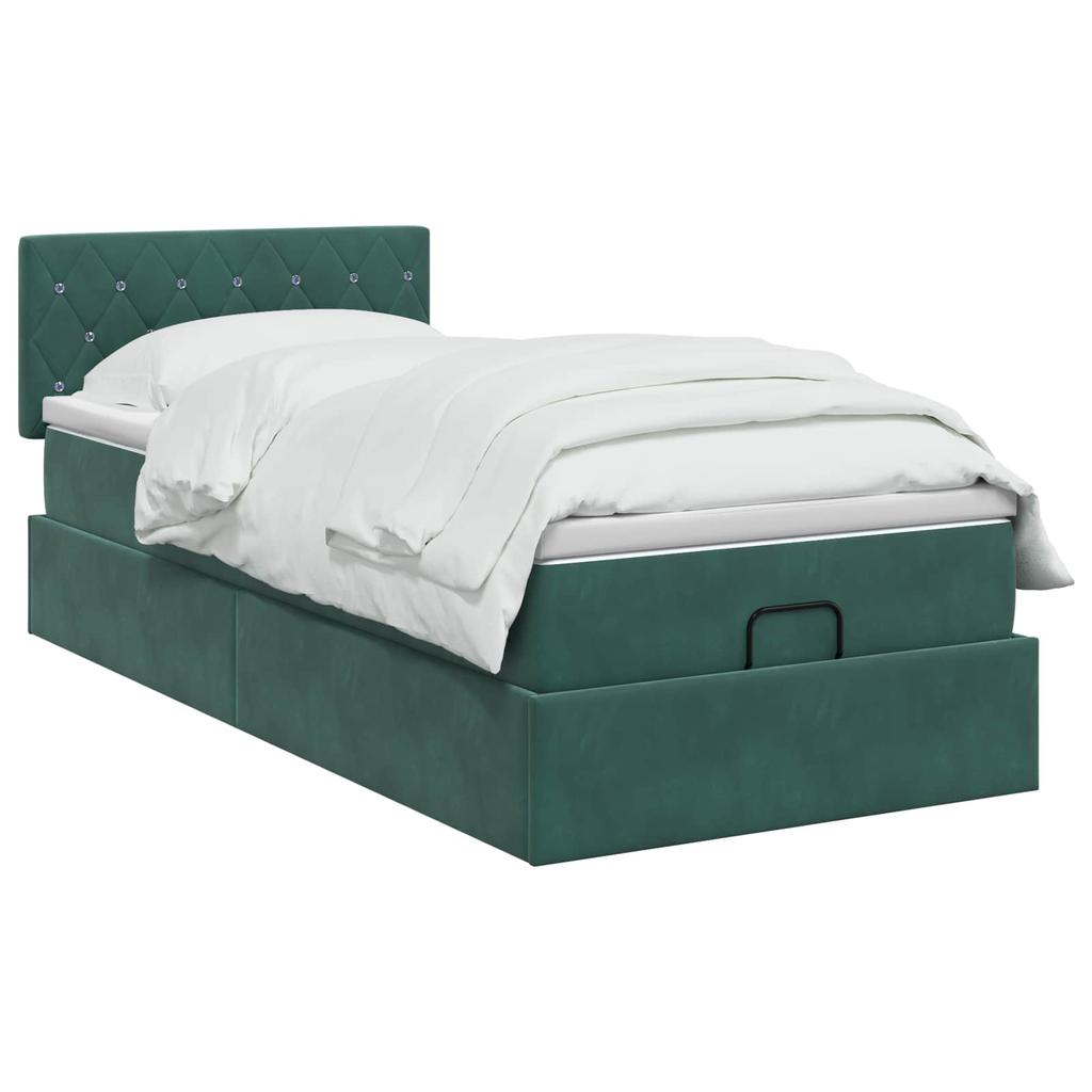 Ottoman Bed with Mattress Dark Green 80 X 200 Cm Velvet