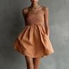 Women Strapless Tube Top Casual Dress Smocked Bodice Flowy Mini Dress Lightweight Solid Simple Sundress for Summer
