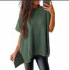 2024 Women's Summer Solid Color Knit Crew Neck Pullover T-Shirt - European & American Casual Loose Fit, Drop Shoulder, Short Sleeve Top