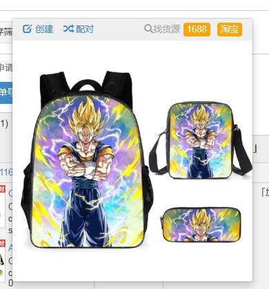 New animation cartoon dragon ball backpack, primary and secondary school schoolbag, satchel, shoulder bag, pencil case three-piece set