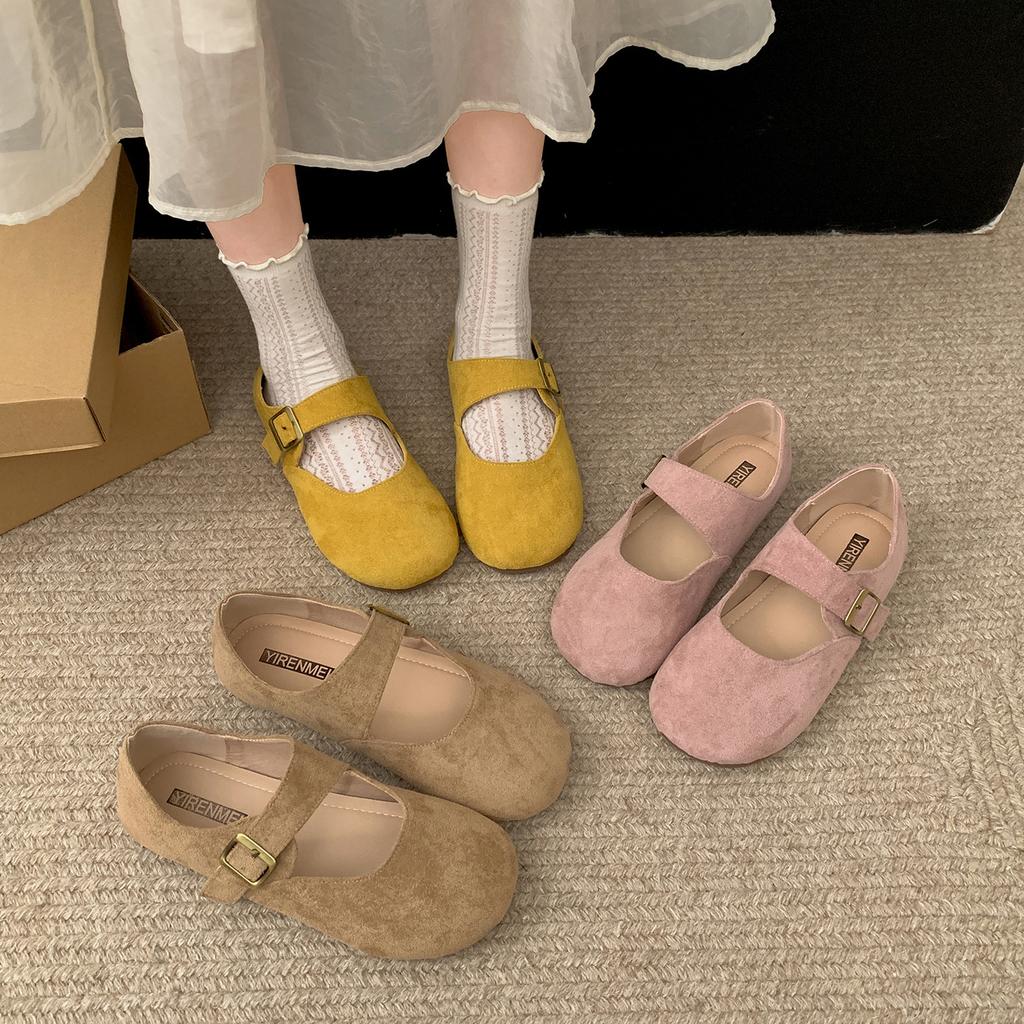 Yellow with skirt French flat-bottomed shallow-mouth single shoes women's 2025 new autumn retro versatile soft-soled Mary Jane shoes