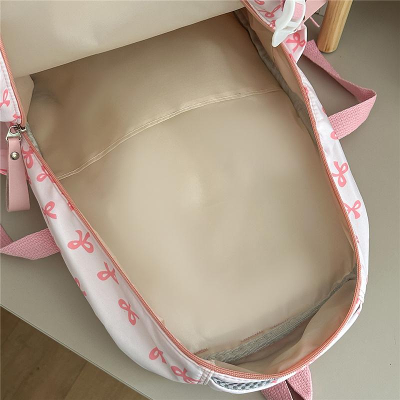 Cute Bow Print Backpack for Women Lightweight Casual Daypack Travel School Bag with Multi Pockets