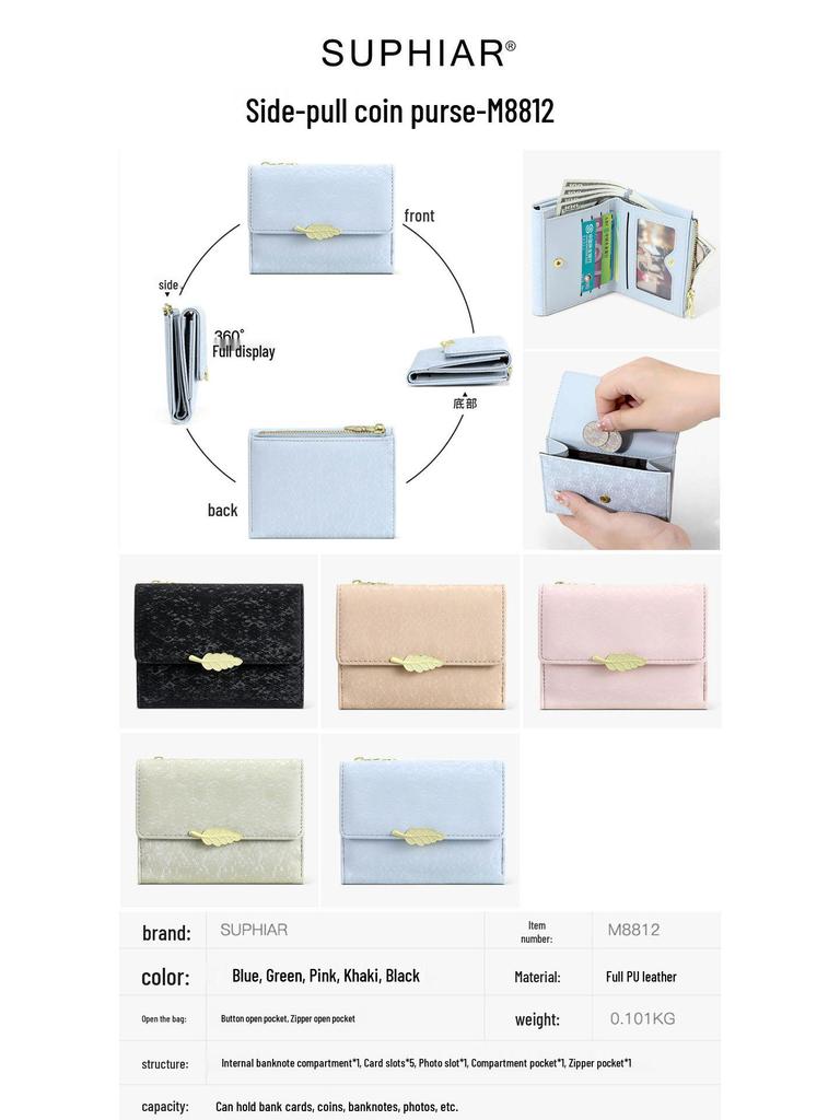 Women's PU Leather Zipper Wallet - Large Capacity Card Holder for Commuting and Students