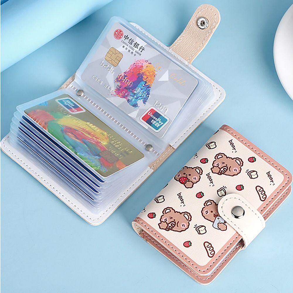 New PU Business Card Holder Anti Thief Cartoon Bear Coin Pouch Wallets Bag Student