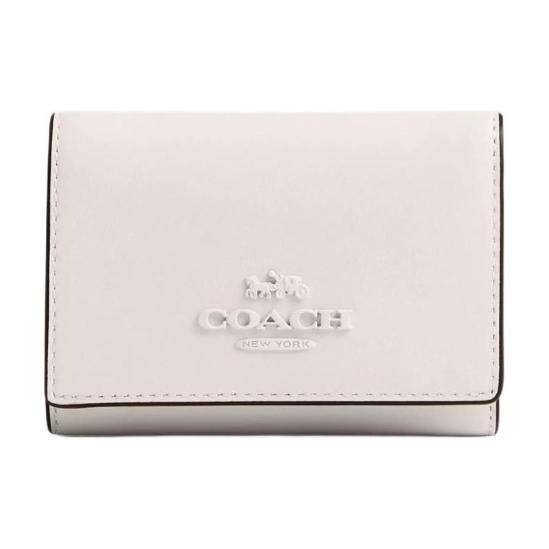 COACH Micro 10 Logo Logo Snap Closure Fine Calfskin Wallet Regular Women s Silver with Chalk серебряный