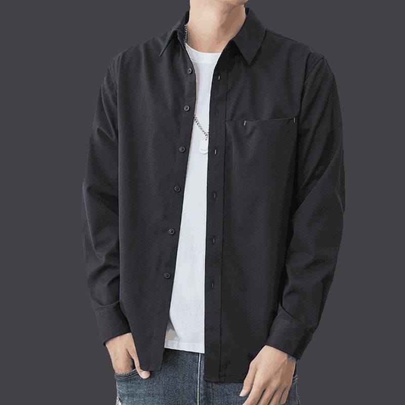 Men's Long-sleeved Shirt Spring Casual with Lined Clothes Korean Version of The Trend Spring and Autumn Shirt Coat