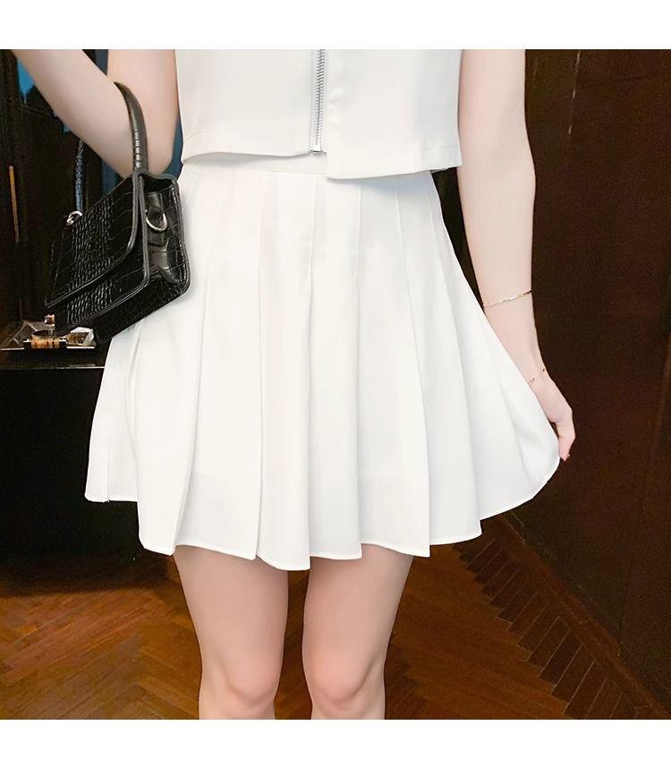 Stylish Korean Summer 2026 Petite Two-Piece: Short-Sleeve Top & Pleated Skirt Suit