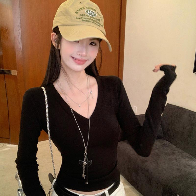 Women's Slim Fit V-Neck Long Sleeve Base Layer Top for Autumn/Winter 2025