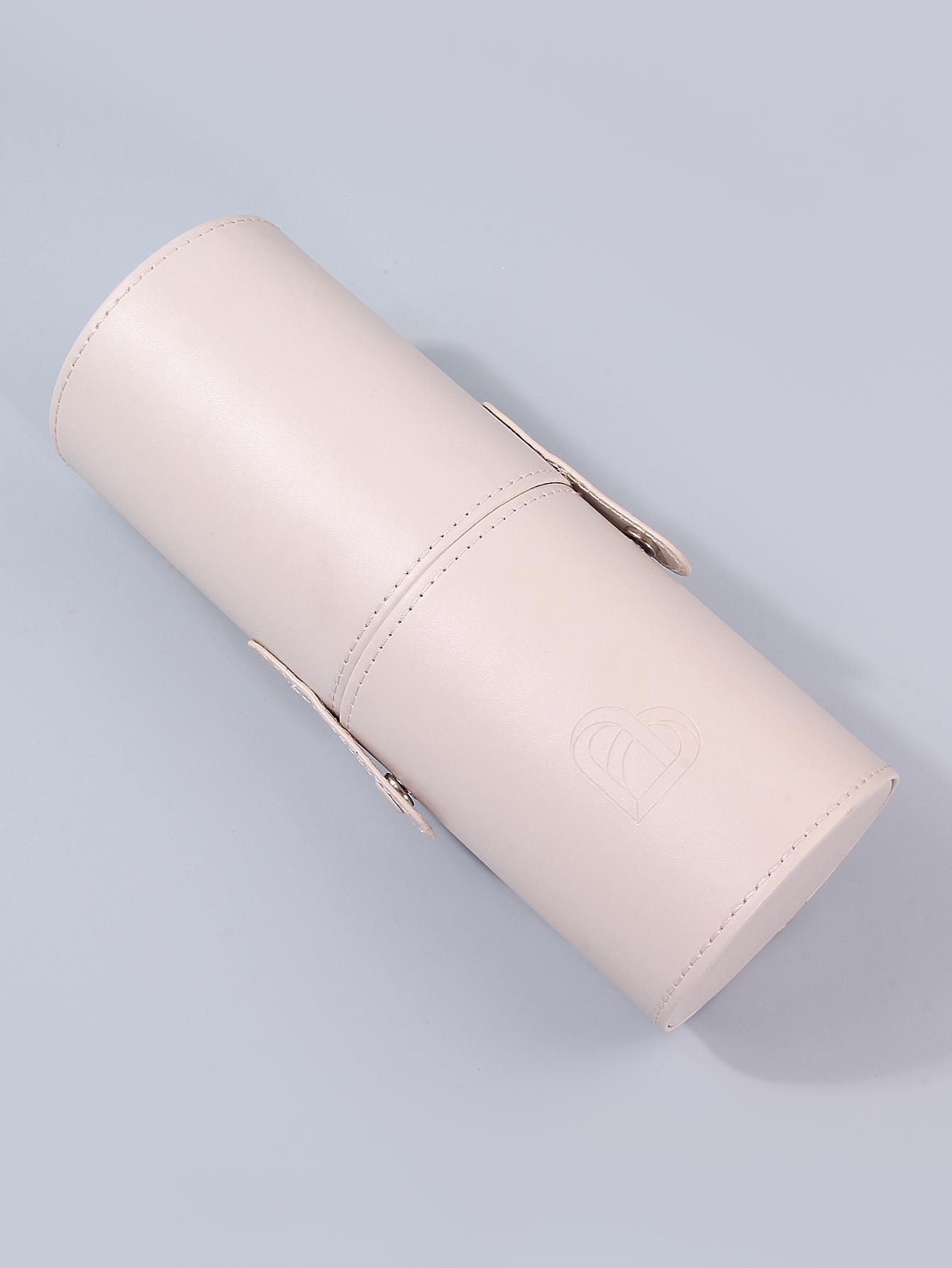 

Large-capacity PU leather makeup brush storage bucket, desktop cosmetics storage bucket, portable travel storage tool бежевий