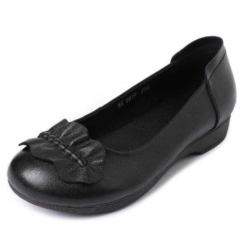 Fashion GKTINOO 2025 New Spring Round Toe Soft Genuine Leather Shoes Flat Shoes Large Size Comfort Soft Sole Women Casual Shoes