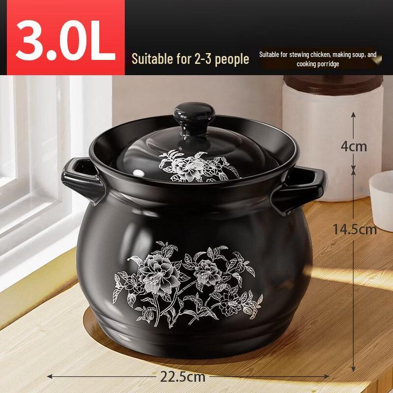 ZISIZ 3L Black Clay Pot for Gas Stove