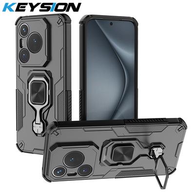 KEYSION Shockproof Armor Case for Huawei Pura 70 Pro+ Silicone+PC Upright Metal Live Ring Stand Phone Cover for Pura 70 Ultra