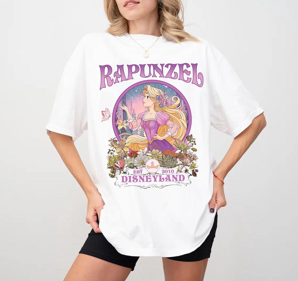 Summer Disney Rapunzel Graphic Tshirt Men Women Fashion Cotton Quality Casual Loose Short Sleeve Classic Unisex