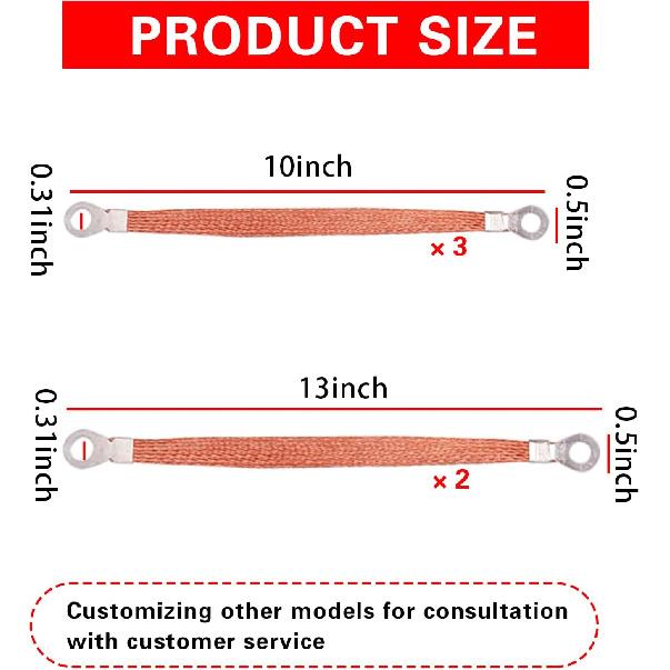 5 PCS Automotive Engine Grounding Strap, Flexible Tensile-Resistant Copper Braided Distribution Box Bridge Jumper, Car Multi-Purpose Heavy-Duty