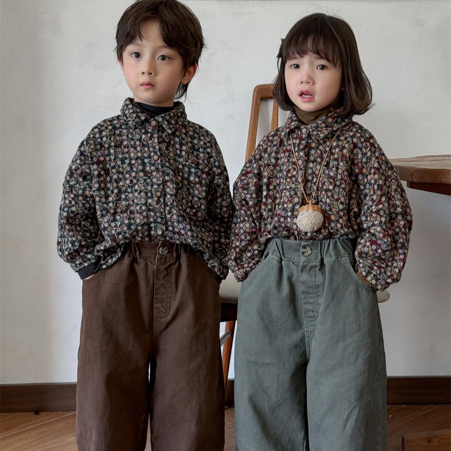 Jiaye Tongpin 2025 Autumn Kids' Distressed Cotton Wide-Leg Pants