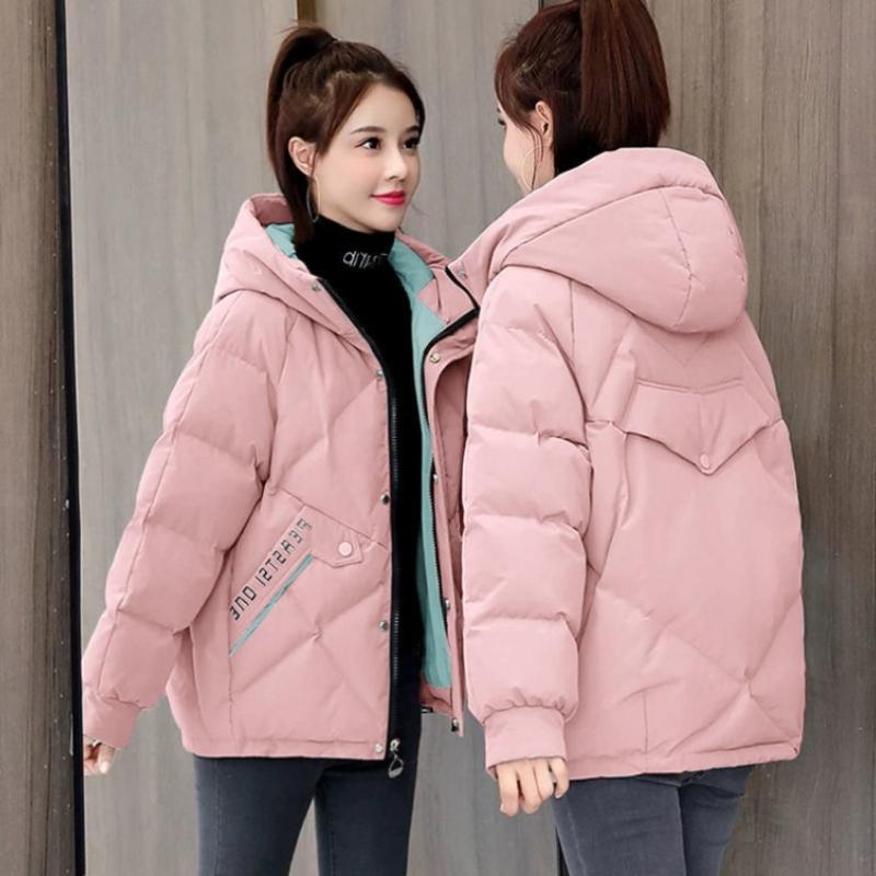 Novo inverno feminino parka gola alta casaco com capuz solto quente engrossar casaco de algodão para baixo jaqueta casual feminina casaco básico