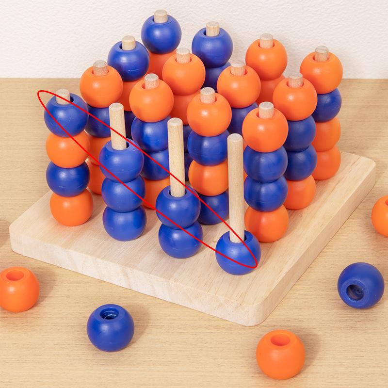 Wooden Toy Gobang 3D Connect Four In A Row 4 Beads In Line Board Brain Game Wood Pillar Bead Chess Boy Girl Friend Birthday Gift