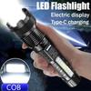 High Power LED Flashlight Portable Type-C Rechargeable Lamp Built-in Battery Telescopic Zoom Torch Light Camping Hand Lantern