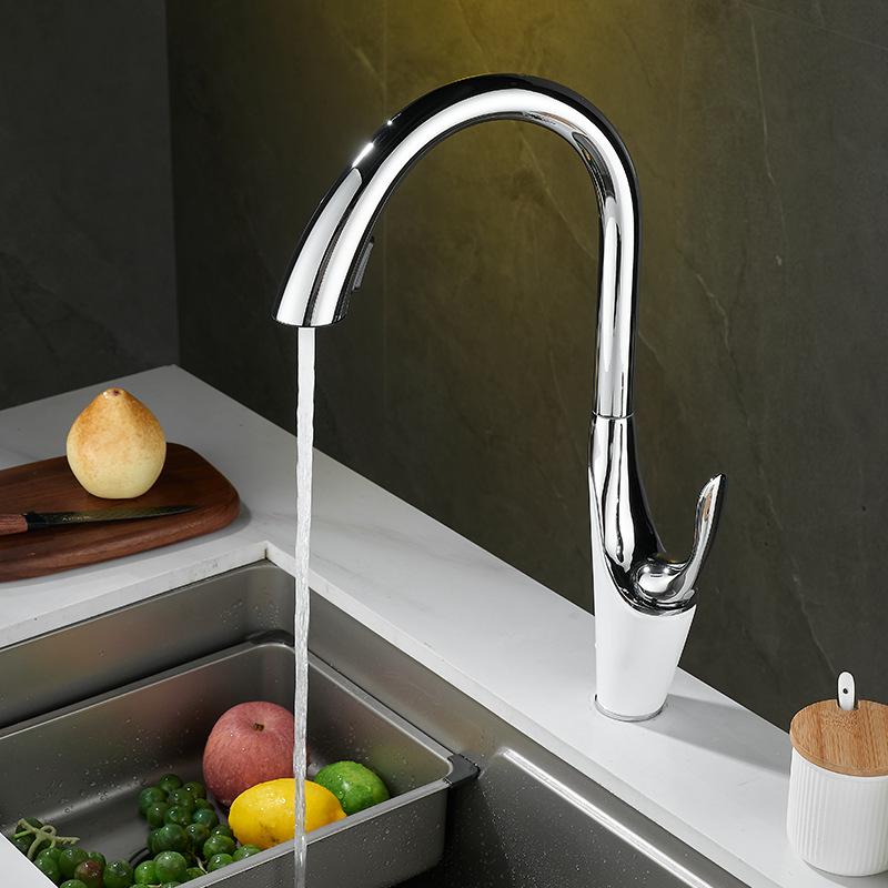 Tuqiu Wyciągane Baterie Kuchenne Srebrne Jednouchwytowe Czarne Bateria Kuchenna Kran do Zlewu Mosiężny Obrotowy Mieszacz Wody Kran Mieszacz Kran