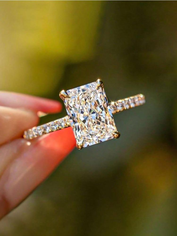 

copper 25CT Rectangle Zircon Gorgeous Sparkling Ring Ideal For Women Anniversary Wedding Luxury High Quality Fine Jewellery 5&3CT золотистый