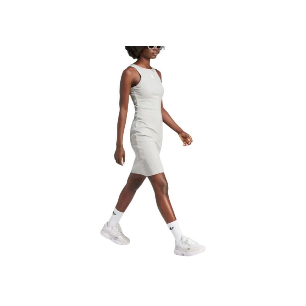 Adidas Originals Essentials Rib Tank Dress Fitted Round Neck Sleeveless Mini Dress Women Dress Light-Grey IR5923