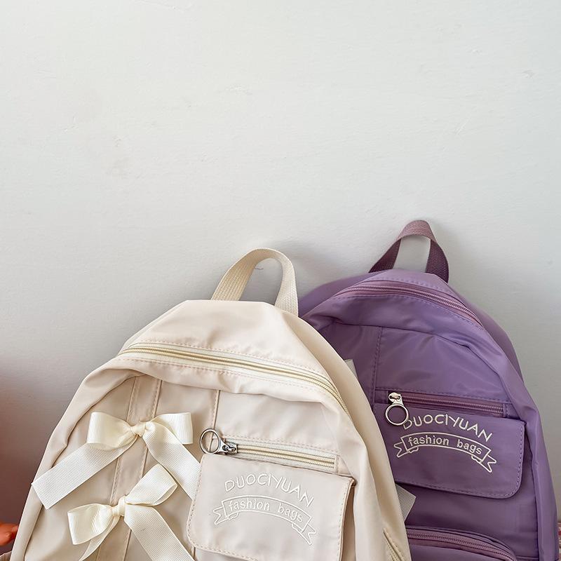 Japanese Anime Academy Style Cute Bow Color Block Pleated Soft Girl Student Backpack for Women