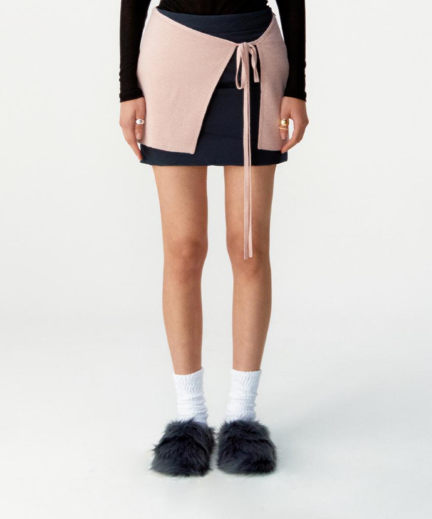 Kueoumeon Wool Layered Wrap Skirt (Indie Pink)