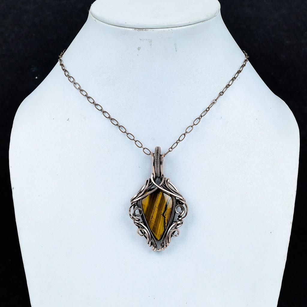 Tiger's Eye 999 Copper Wire Wrapped Pendant, Handmade Gemstone Pendant , Gift For Mom Antique Jewelry