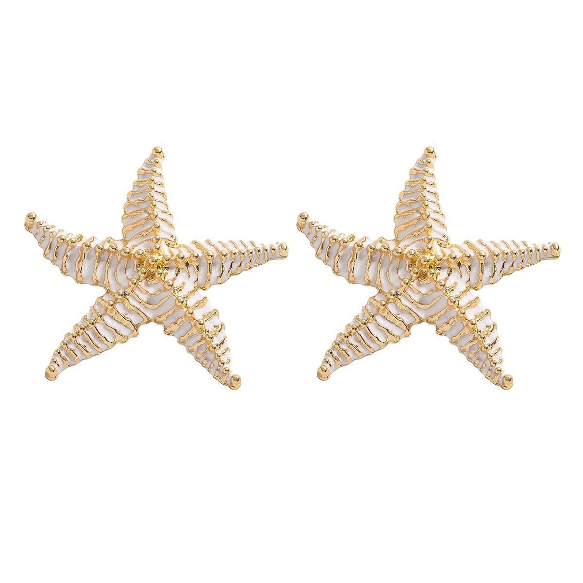 Summer Ocean Wind Starfish Earrings Pendant Retro Texture Casual Holiday Earrings Necklace Set Female