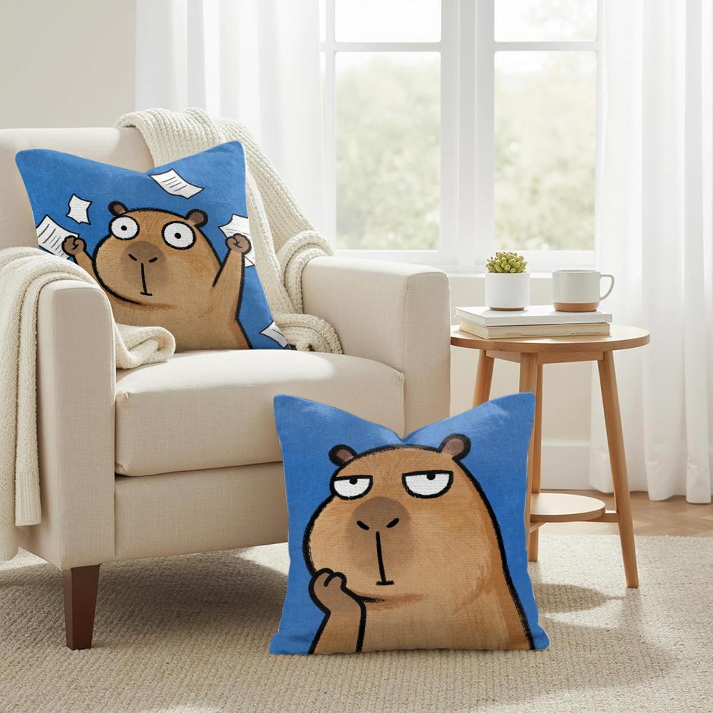 Capybara Cute Cushion Cover Summer Linen Pillow Case Organic Fabric Cushion Cover Double-Sided Print Sofa Home Decor