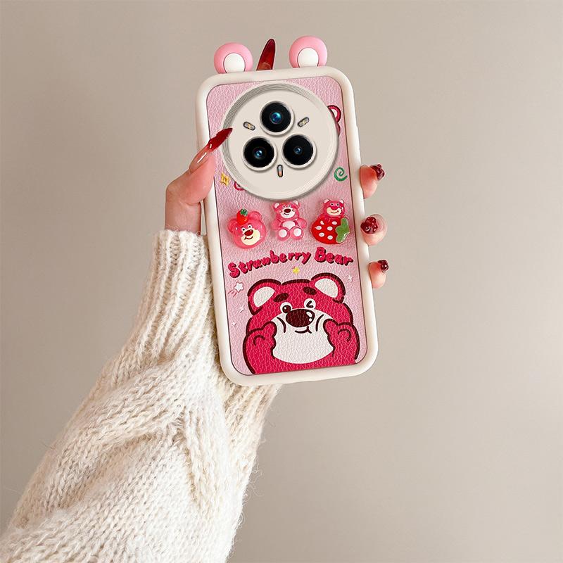 KEYSION Cute Ear 3D Cartoon Case for Realme 14 Pro+ 5G with Bracelet Silicone Shockproof Phone Cover for OPPO Realme 14 Pro 5G