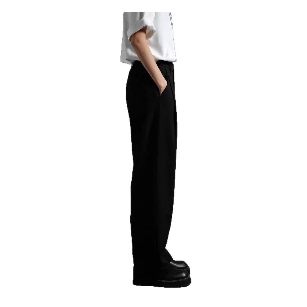 Palmcity trendy casual trousers men's non-ironing drape anti-wrinkle three-pin black straight wide-leg suit pants