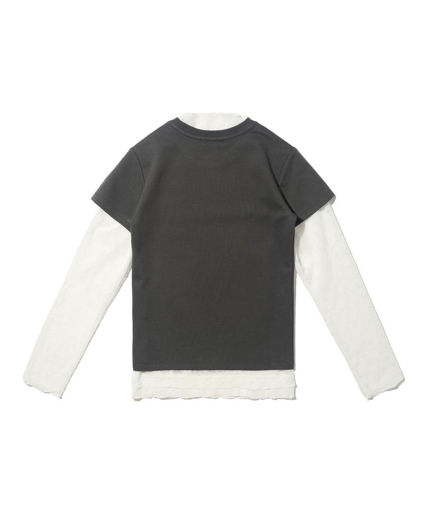 CARGOBROS FOR WOMAN Star See-Through Long Sleeve Layered Short Sleeve Tee Set (Ivory/Charcoal)