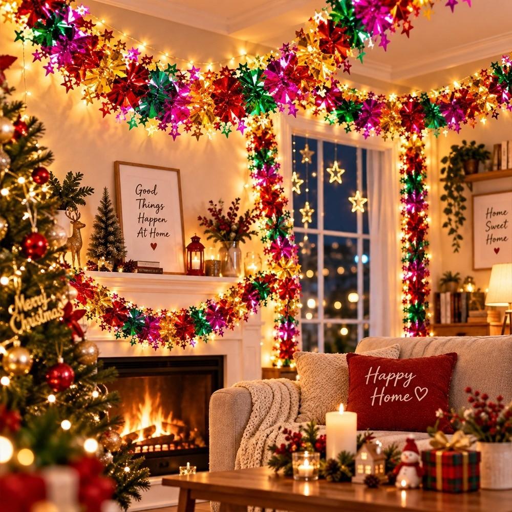 Bunte Folien-Girlande 3D-Design Weihnachts-Girlande Festliche Folien-Dekorationen Hängende Ornamente