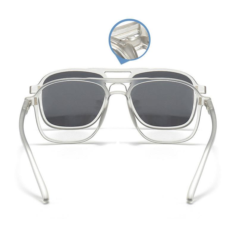Transparent Frame Magnetic Clip 6 In 1 Sunglasses For Men Women Square Eyeglass Unisex