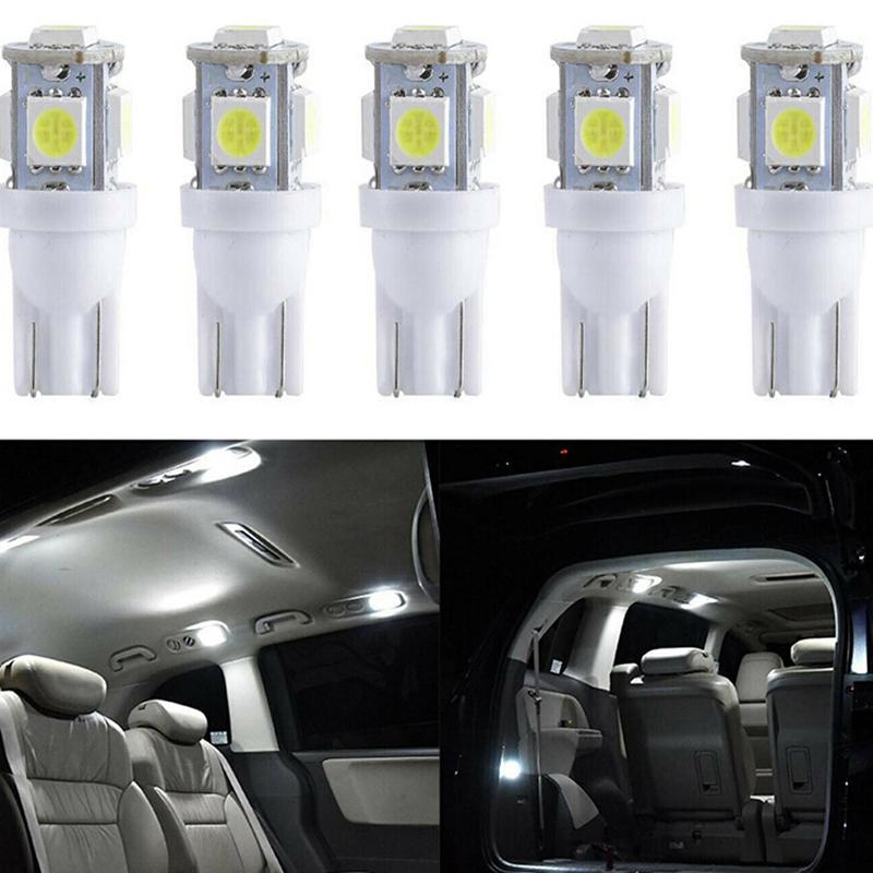 10Pcs White T10 Wedge 5-Smd 5050 5W5 Led License Plate Bulbs Indicator Light