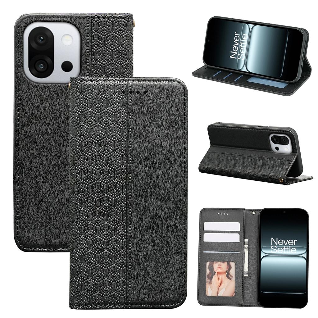 For OnePlus 13T 5G Wallet Phone Case Strong Magnetic Checkered Pattern Imprint Leather Flip Cover