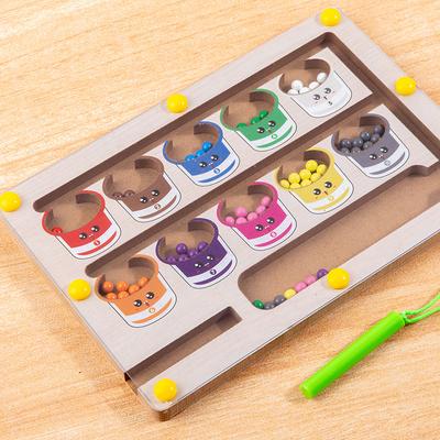 Color Sorting Games Maze Board Montessori Magnetic Pen Moving Bead Games Wooden Control Sensory Play Educational Toys for Kids