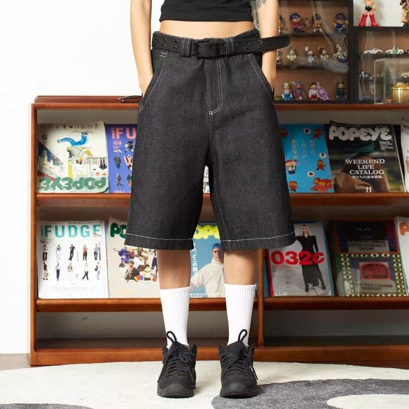 Vintage Embroidery Baggy Woman Jeans Shorts Oversize Streetwear Retro Style Wide Leg Denim Pants Summer