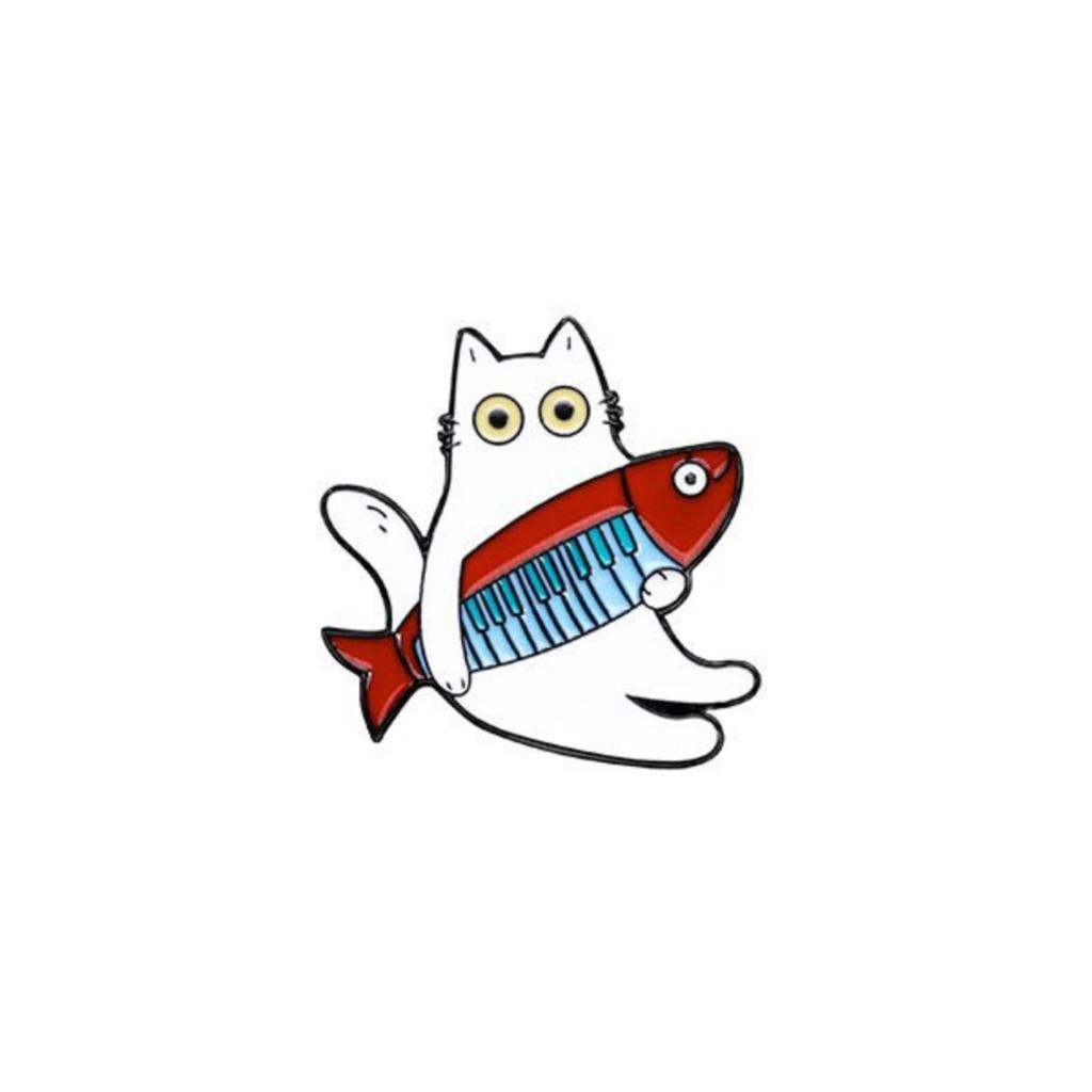 Cartoon Music Bass Guitar Cat Brooch Women Men Accessories Jewelry Gifts for Kids Students