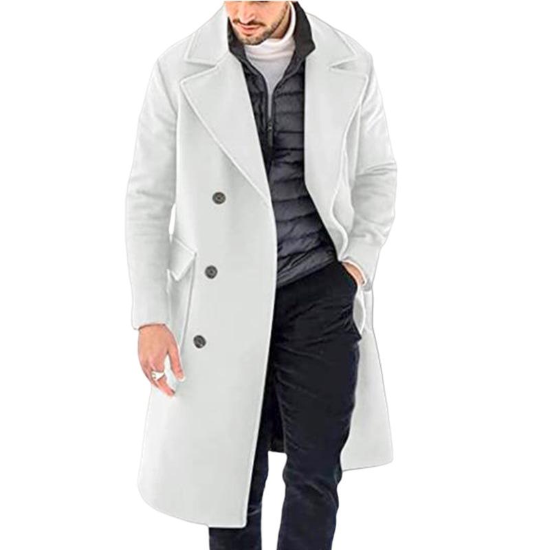 Autumn and Winter New Woolen Men's Coat Thickened Long Double-breasted Jacket